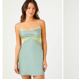 Lace-trim satin slip dress